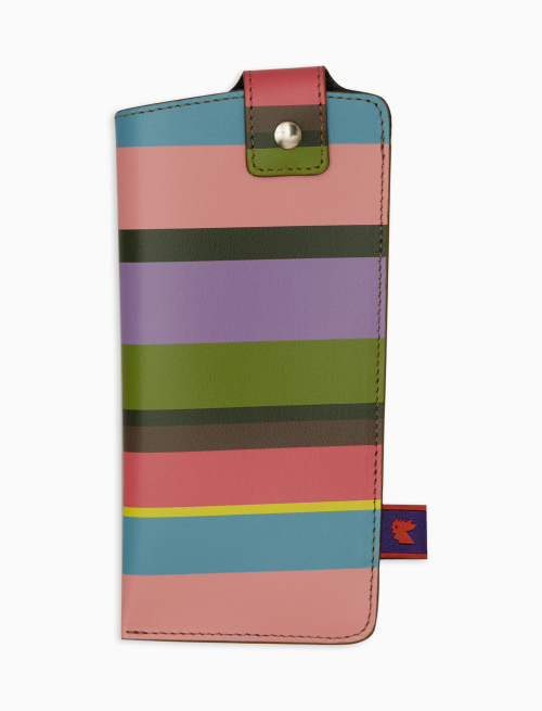 Unisex geranium leather glasses case with multicoloured stripes - Small leather goods | Gallo 1927 - Official Online Shop