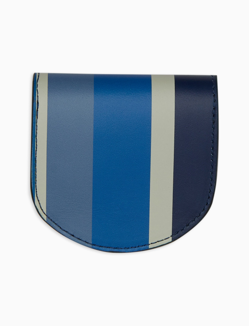 Unisex royal blue leather wedge coin purse with multicoloured stripes - Small Leather goods | Gallo 1927 - Official Online Shop