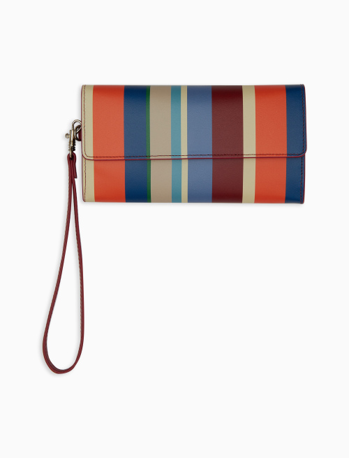 Women's small lobster red leather clutch with magnetic clasp and multicoloured stripes - Taormina | Gallo 1927 - Official Online Shop