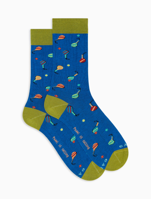 Men's short French blue ultra-light cotton socks with padel racquet motif - Man | Gallo 1927 - Official Online Shop