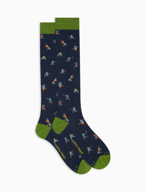 Men's long denim blue ultra-light cotton socks with tennis player motif - Socks | Gallo 1927 - Official Online Shop