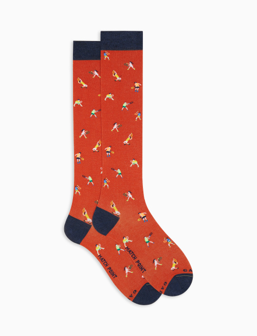 Women's long copper ultra-light cotton socks with tennis player motif - Passioni | Gallo 1927 - Official Online Shop