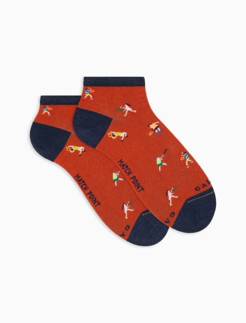 Women's copper ultra-light cotton ankle socks with tennis player motif - Woman | Gallo 1927 - Official Online Shop