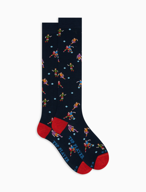 Men's long ocean blue ultra-light cotton socks with footballer motif - Passioni | Gallo 1927 - Official Online Shop