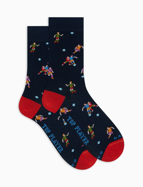Men's short ocean blue ultra-light cotton socks with footballer motif - Passioni | Gallo 1927 - Official Online Shop