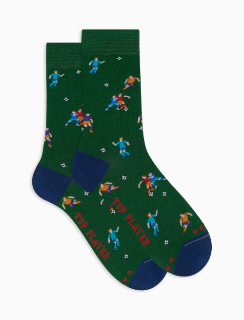 Men's short basil green ultra-light cotton socks with footballer motif - Sales | Gallo 1927 - Official Online Shop
