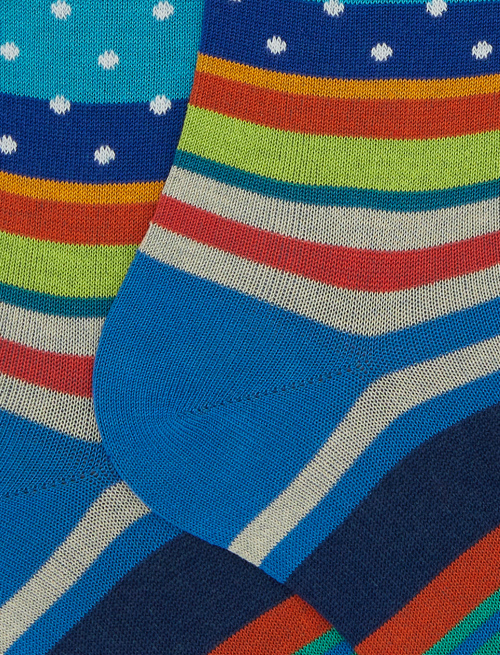 Calze lunghe uomo cotone fantasia mix righe e pois azzurro - Past Season | Gallo 1927 - Official Online Shop