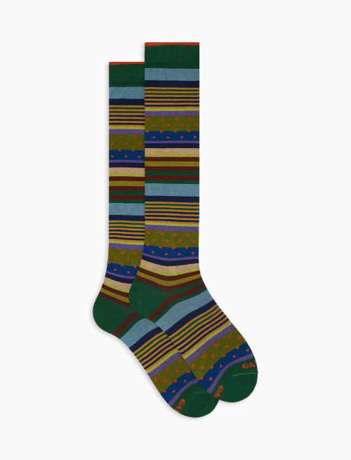 Men's long green cotton socks with stripe pattern and polka dots - Man | Gallo 1927 - Official Online Shop