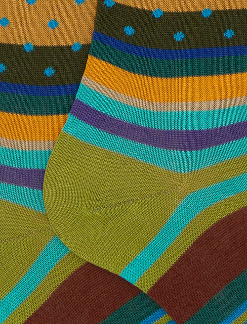 Calze lunghe uomo cotone fantasia mix righe e pois verde - Past Season | Gallo 1927 - Official Online Shop