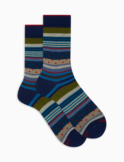 Men's short cotton socks with striped and polka dot pattern blue - Man | Gallo 1927 - Official Online Shop