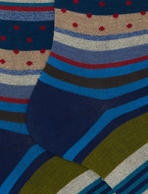 Men's short cotton socks with striped and polka dot pattern blue - Man | Gallo 1927 - Official Online Shop