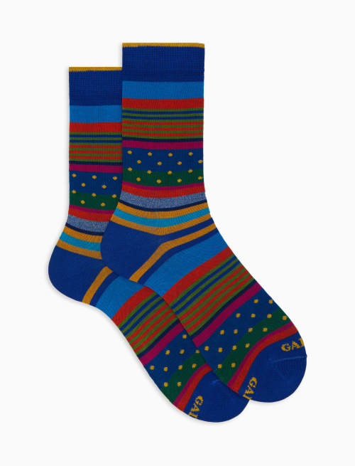 Men's striped and polka dot patterned cotton short socks light blue - Man | Gallo 1927 - Official Online Shop