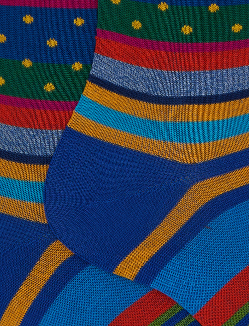 Men's striped and polka dot patterned cotton short socks light blue - Man | Gallo 1927 - Official Online Shop