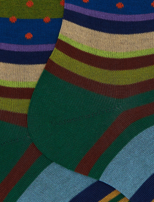 Men's short socks cotton mix patterned stripes and polka dots green - Man | Gallo 1927 - Official Online Shop