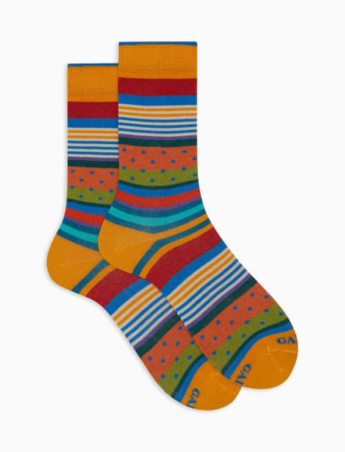 Men's short socks cotton mix patterned stripes and polka dots yellow - Man | Gallo 1927 - Official Online Shop