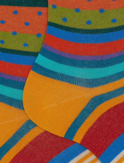 Men's short socks cotton mix patterned stripes and polka dots yellow - Man | Gallo 1927 - Official Online Shop
