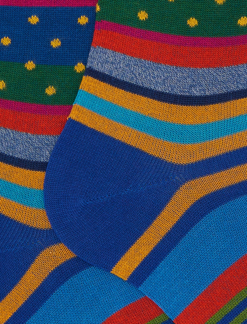 Women's long light blue cotton socks with stripe pattern and polka dots - Woman | Gallo 1927 - Official Online Shop