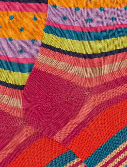 Women's long fuchsia cotton socks with stripe pattern and polka dots - Woman | Gallo 1927 - Official Online Shop