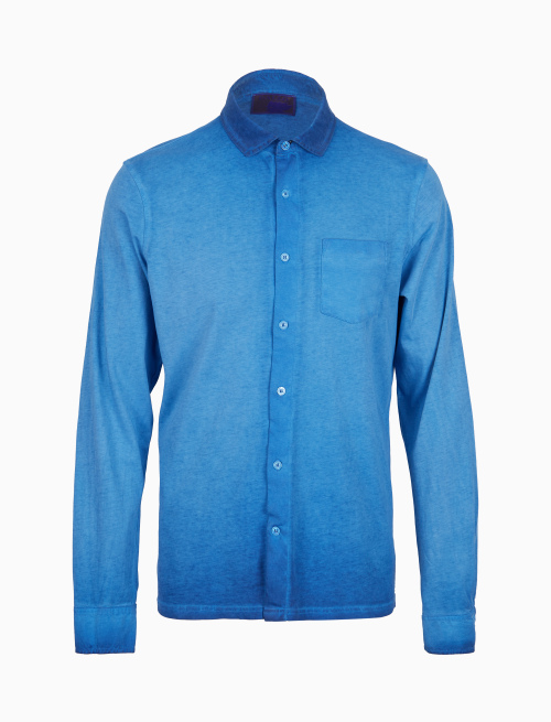 Men's plain dyed topaz long-sleeved cotton polo shirt - Clothing | Gallo 1927 - Official Online Shop