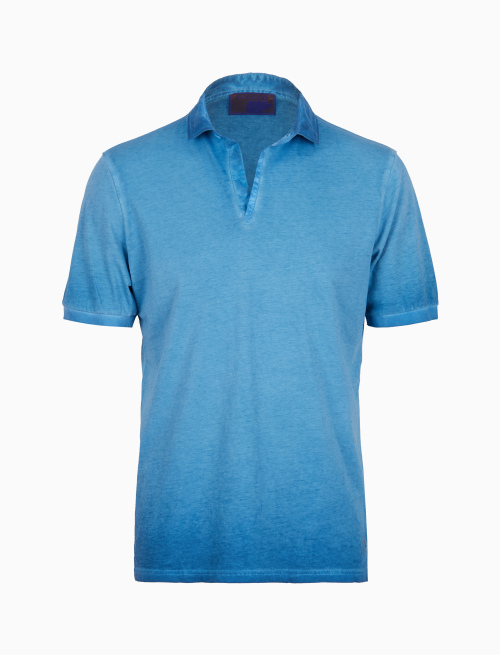 Men's plain dyed sorgente blue short-sleeved cotton polo - Clothing | Gallo 1927 - Official Online Shop