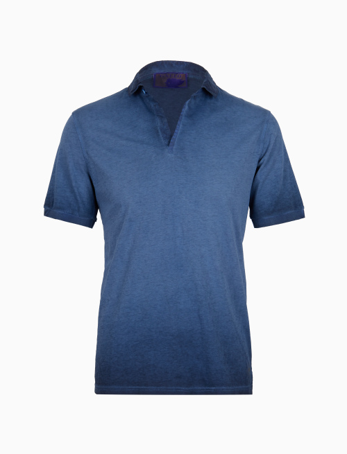 Men's plain dyed denim blue short-sleeved cotton polo - Taormina | Gallo 1927 - Official Online Shop