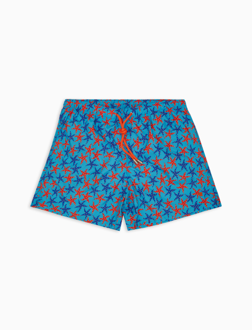 Men's polyester Niagara blue swim shorts with starfish motif - Beachwear | Gallo 1927 - Official Online Shop
