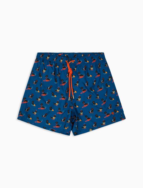 Men's polyester Danube blue swim shorts with dog motif - Clothing | Gallo 1927 - Official Online Shop