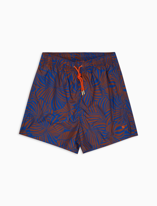 Men's polyester carbon paper blue swim shorts with all-over floral pattern - Swimwear | Gallo 1927 - Official Online Shop