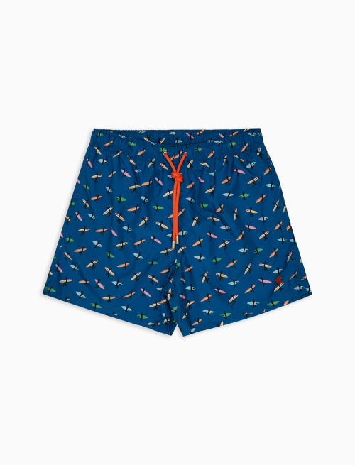 Men's Danube blue polyester swim shorts with surfer motif - Beachwear | Gallo 1927 - Official Online Shop
