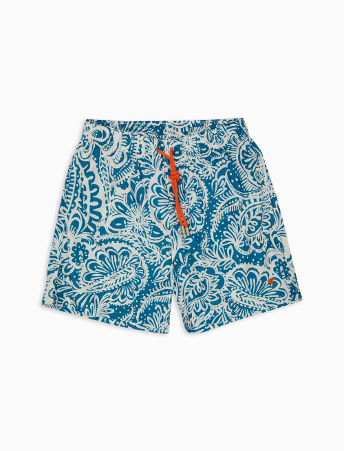 Men's polyester dragonfly blue swim shorts with Paisley pattern - Beachwear | Gallo 1927 - Official Online Shop
