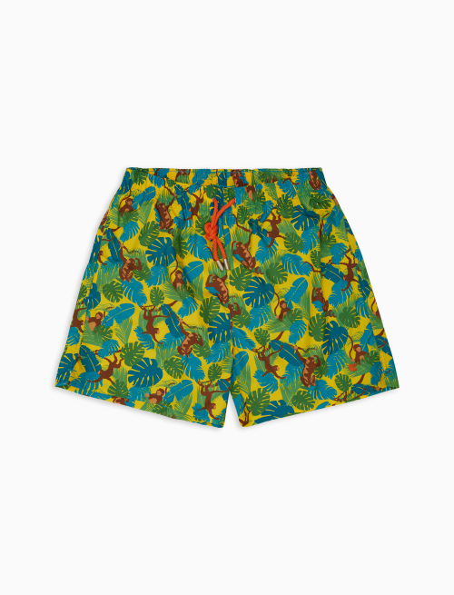 Men's narcissus yellow polyester swim shorts with monkey motif - Beachwear | Gallo 1927 - Official Online Shop