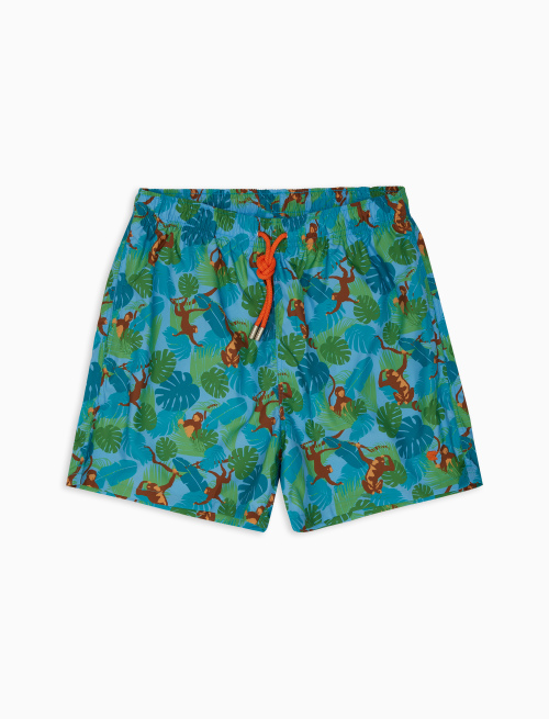 Men's typhoon grey polyester swim shorts with monkey motif - Beachwear | Gallo 1927 - Official Online Shop