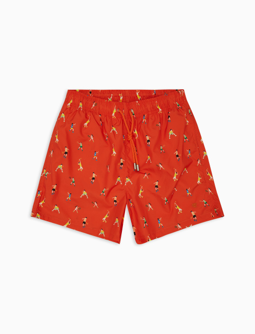 Men's copper polyester swim shorts with tennis player motif - Man | Gallo 1927 - Official Online Shop
