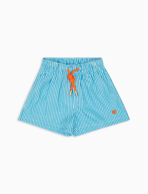 Kids' turquoise polyester swimming shorts with seersucker motif - Beachwear | Gallo 1927 - Official Online Shop