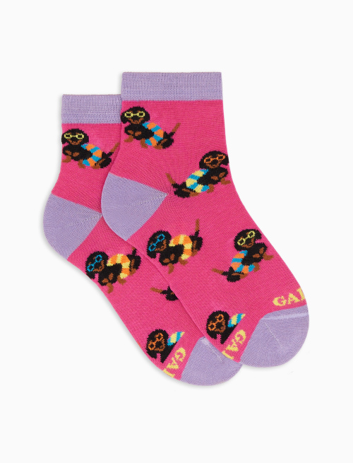 Kids' low-cut petunia lightweight cotton socks with dog motif - Super short | Gallo 1927 - Official Online Shop