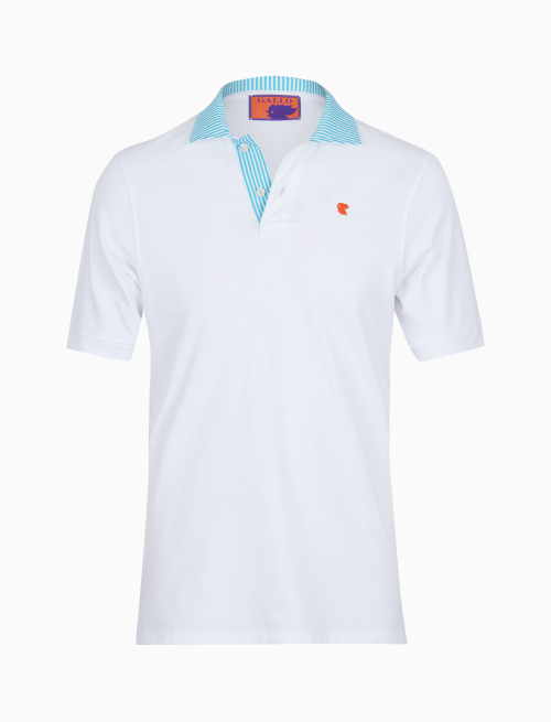 Men's white cotton polo with turquoise seersucker collar - Lifestyle | Gallo 1927 - Official Online Shop