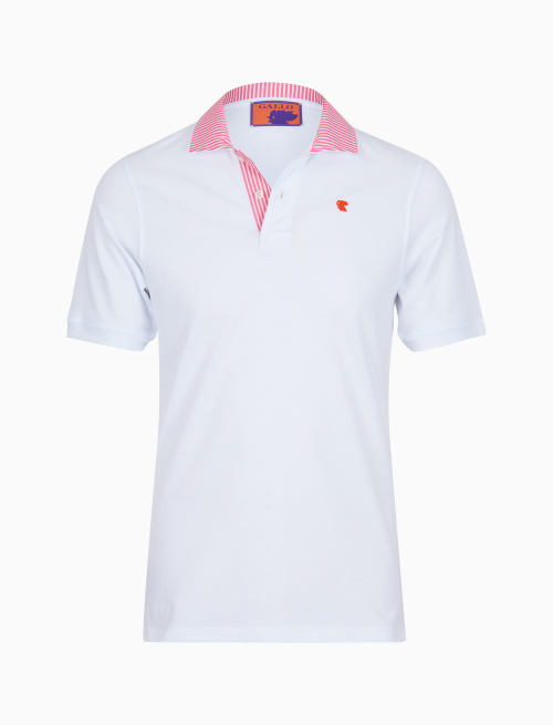Men's white cotton polo with hyacinth seersucker collar - Lifestyle | Gallo 1927 - Official Online Shop