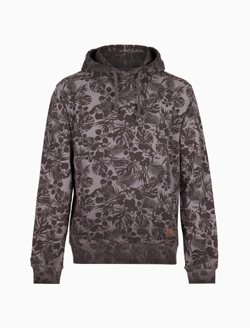 Unisex dyed brown cotton hoodie with hibiscus and leaf motif - Lifestyle | Gallo 1927 - Official Online Shop