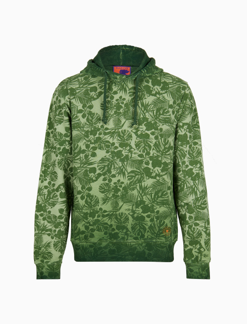 Unisex dyed green cotton hoodie with hibiscus and leaf motif - Forte dei Marmi | Gallo 1927 - Official Online Shop