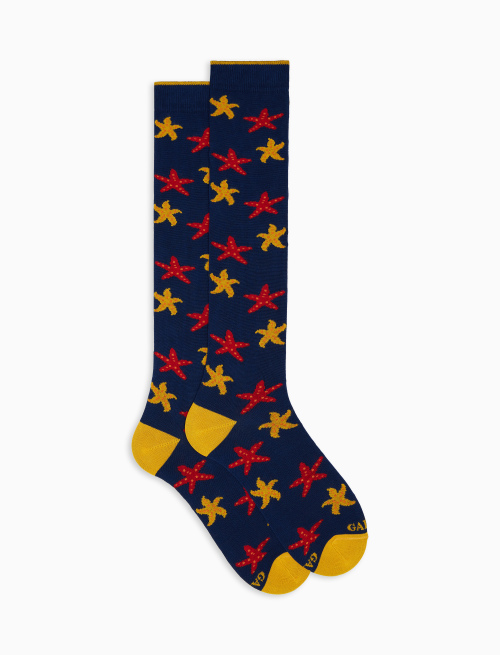 Women's long royal blue lightweight cotton socks with starfish motif - Woman | Gallo 1927 - Official Online Shop