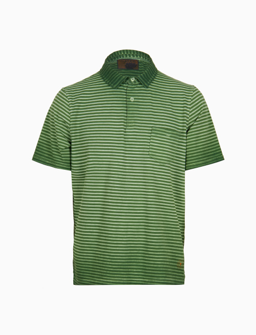 Men's dyed green cotton polo with Windsor stripes - Clothing | Gallo 1927 - Official Online Shop