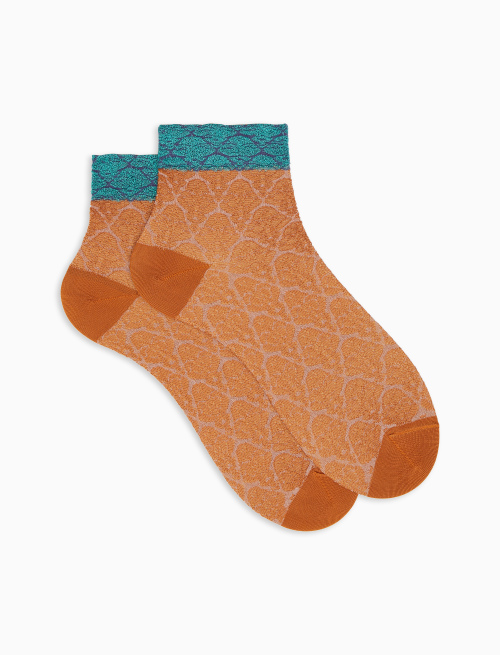 Women's low-cut burnt brown viscose socks with floral pattern - Woman | Gallo 1927 - Official Online Shop
