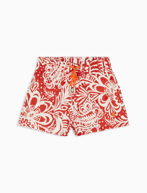 Kids' ruby red polyester swim shorts with Paisley pattern - Beachwear | Gallo 1927 - Official Online Shop