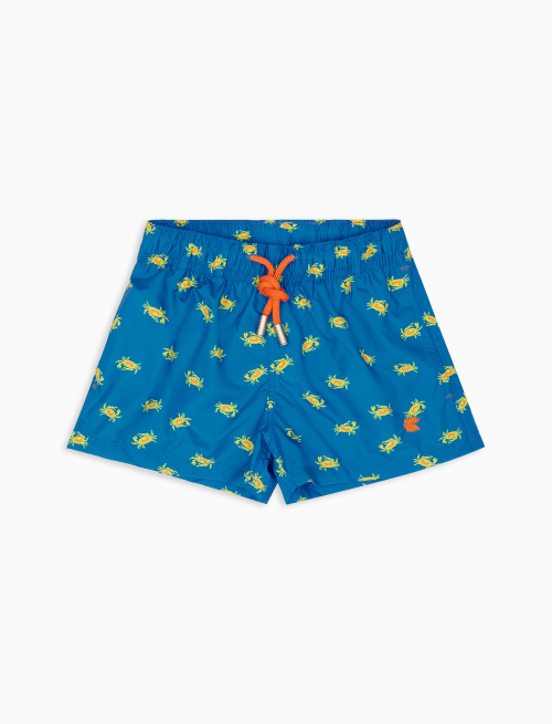 Kids' topaz polyester swim shorts with crab motif - Beachwear | Gallo 1927 - Official Online Shop