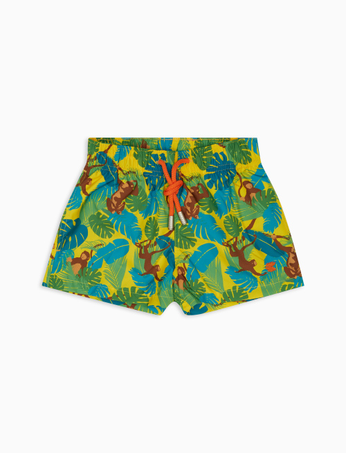 Kids' narcissus yellow polyester swim shorts with monkey motif - Beachwear | Gallo 1927 - Official Online Shop