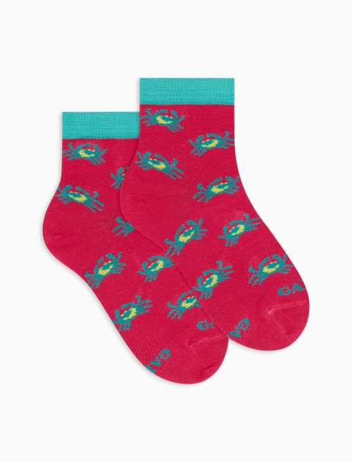 Kids' low-cut cherry red lightweight cotton socks with crab motif - Super short | Gallo 1927 - Official Online Shop