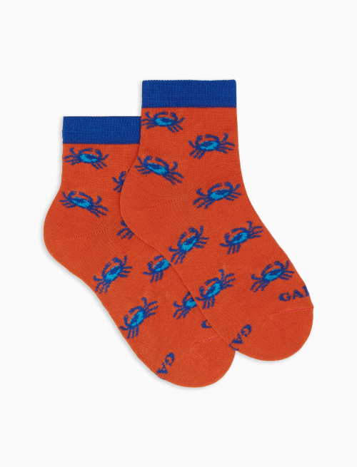 Kids' low-cut pumpkin orange lightweight cotton socks with crab motif - Socks | Gallo 1927 - Official Online Shop