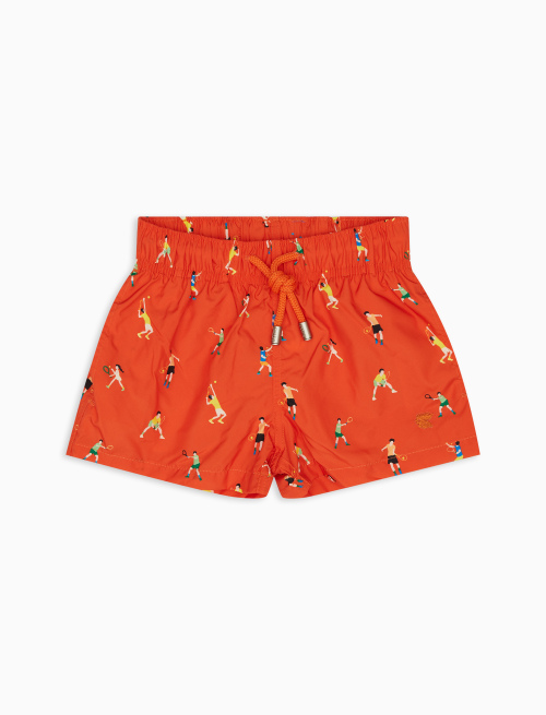 Kids' copper polyester swim shorts with tennis player motif - Beachwear | Gallo 1927 - Official Online Shop