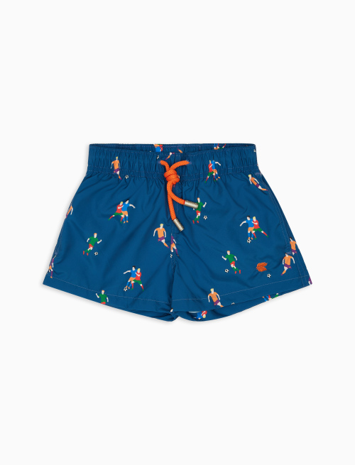 Kids' Danube blue polyester swim shorts with footballer motif - Beachwear | Gallo 1927 - Official Online Shop