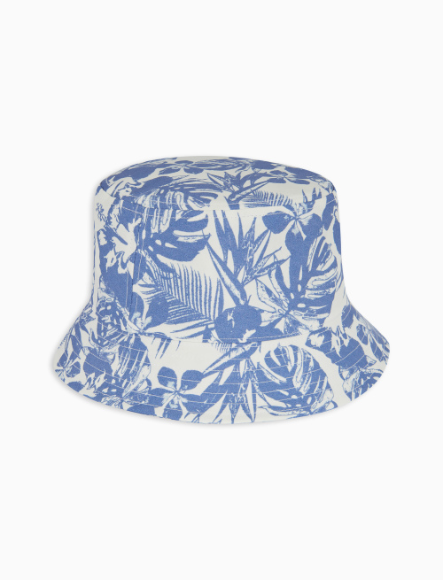 Unisex aquamarine polyester bucket hat with hibiscus and leaf motif - Accessories | Gallo 1927 - Official Online Shop